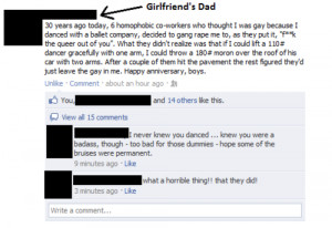 Above, an anonymous Facebook status written by the father of someone ...