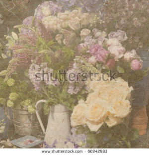 vintage wallpaper background with bouquet of flower - stock photo