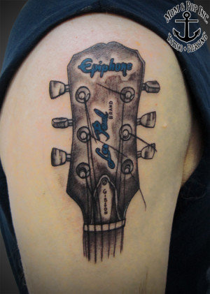 Gibson Les Paul Epiphone Guitar Head Tattoo by Tate Dean of Mom and ...