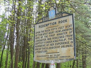 Historical marker in Princeton, Massachusetts commemorating Rowlandson ...