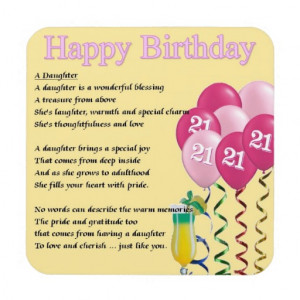 21st Birthday - Daughter Poem Coaster from Zazzle.