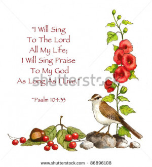 Bible Verse: Psalms: Drawing of Flowers And Bird - stock photo