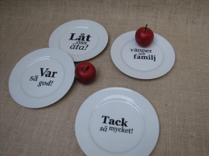 So cute! Porcelain Dessert Plates with Swedish Sayings via Etsy.