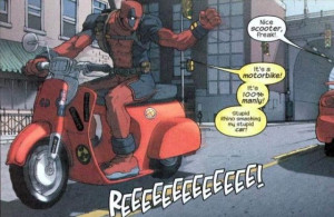 deadpool the scooter the big gun everything fits him perfectly