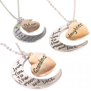 Mother's Day Mom Grandma Daughter Moon Love Pendent Necklace Chain ...