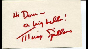 Mickey Spillane Mike Hammer Mystery Detective Author Signed Autograph