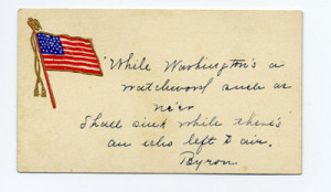 Card with American flag and quote by Byron