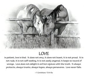 Horses With Bible Verse About Love Drawing