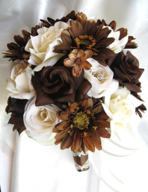 Details about 17pc Bouquet wedding flowers centerpiece CREAM BROWN