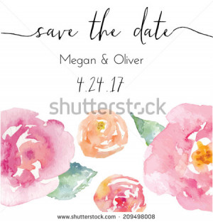 Save The Date Calligraphy Text With Watercolor Flowers - stock vector