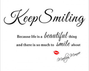 Keep Smiling Marilyn Monroe Quote with Sexy Lip Mark Wall Decal