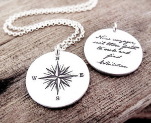 Voyager necklace - compass rose and Whitman quote - Inspirational ...