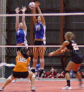 Volleyball Blocking Skills. Middle blocker joing outside blocker to ...