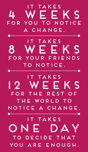 it takes four weeks for you to notice a change. it takes eight weeks ...