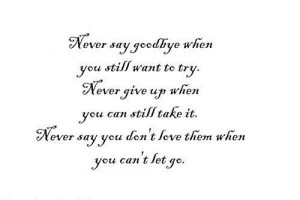 Never say goodbye when you still want to try. Never give up when you ...