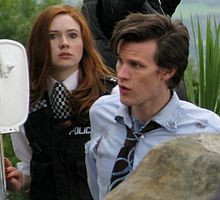 ... Eleventh Doctor , with Karen Gillan as Amy Pond , filming in May 2009