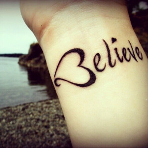 Heart Believe Tattoo On Wrist For Girls