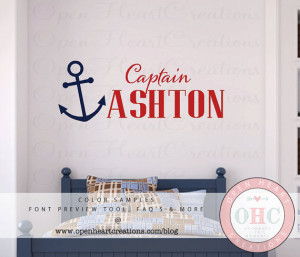 Nautical Vinyl Wall Decals - Nautical Nursery - Name and Boat Anchor ...
