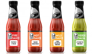 ... Taco Bell sauce packet flavors by the bottle (complete with witty