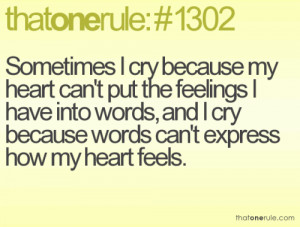 ... can't put the feelings I have into words, and I cry because words can