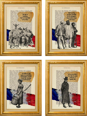 Les Misérables Quotes 4 print set on pages from French Les Mis Novel ...