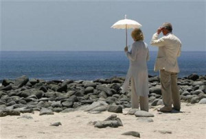 Prince Charles and his wife Camilla, Duchess of Cornwall, look at the ...