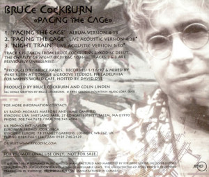 Bruce Cockburn Pacing The Cage USA Promo Deleted CD single CD5