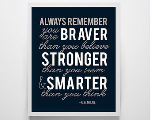AA Milne quote Wall decor, nursery art, Always Remember You Are Braver ...