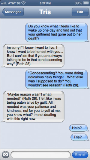 This is the text conversation between Tobias and Tris after he had ...