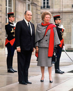 Margaret Thatcher with François Mitterrand in Paris, 1990