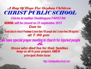Notice of school closure and meeting to pray for peace.