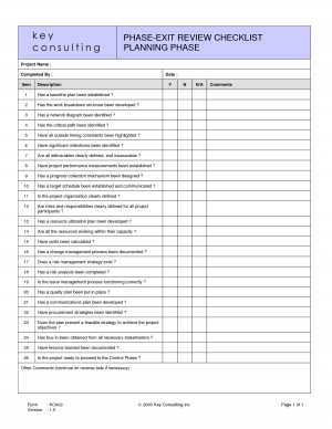 Key Phase Exit Review Checklist Consulting Planning Project Name ...