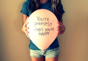 balloon, girl, happy, pretty, quote