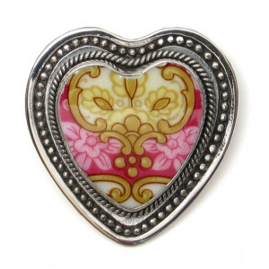 Broken China Jewelry Royal Albert Lady Carlyle Pink Scroll Crest Heart ...