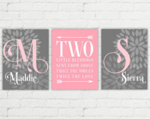 ... gray nursery - sisters wall art - sisters quote - two little blessings