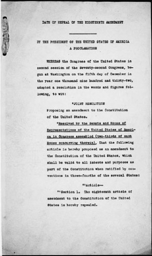 Presidential Proclamation 2065 of December 5, 1933, in which President ...