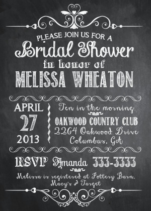 Chalkboard Vintage Typography Bridal Shower Invitation - Printable