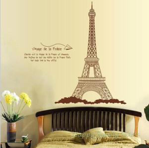 ... -Removable-Wall-Clings-Brown-Paris-Art-Eiffel-Tower-with-French.jpg