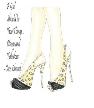 ... fashion shoes illustration, Coco Chanel, inspirational quote, girls