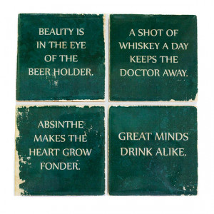 Wise Sayings Coaster Set (4 Stone Coasters, Green and White) Funny ...