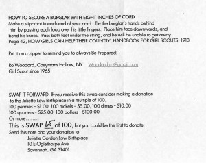 Original SWAP sent to Juliette Gordon Low Birthplace