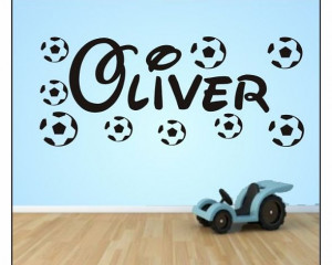 OR GIRLS NAME IN DISNEY STYLE WITH FOOTBALLS WALL ART STICKER QUOTE ...