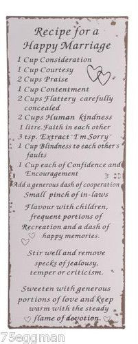 Inspirational Wall Sign Recipe for Marriage. $17.99