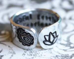 ... flower, inspirational quote ring, lotus flower ring, yoga jewlery