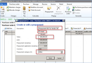 Figure 3: One of the two prepayment options available in Dynamics AX ...