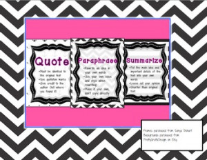 QUOTE, PARAPHRASE, SUMMARIZE ANCHOR CHARTS - TeachersPayTeachers.com
