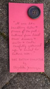 ... and button bookmark with handwritten quote from The Button Collector