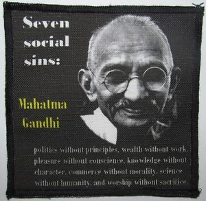 Printed-Sew-On-Patch-MAHATMA-GANDHI-QUOTE-The-Seven-Social-Sins