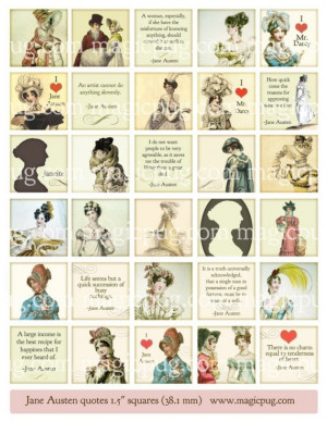 Jane Austen Quotes and Regency Era Fashion 1.5 inch square 38mm ...