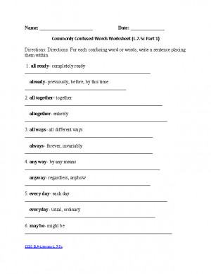 Commonly Confused 7th Grade Common Core | Language Worksheets